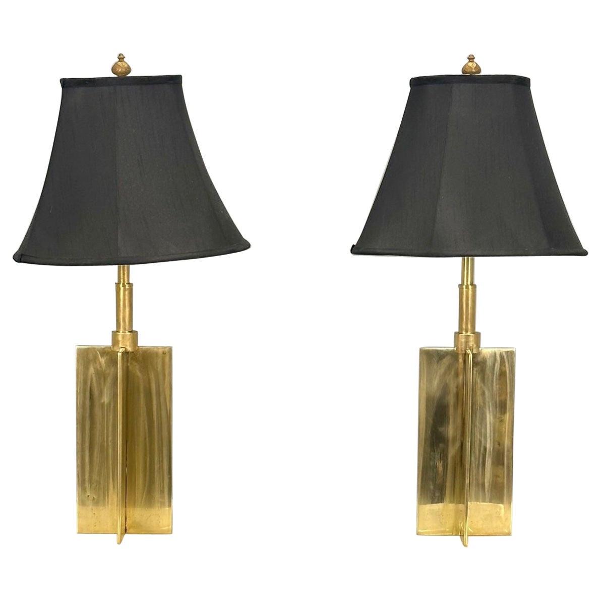 Pair Mid-Century Modern Jean Michel Frank Style Solid Bronze Table / Desk Lamps For Sale