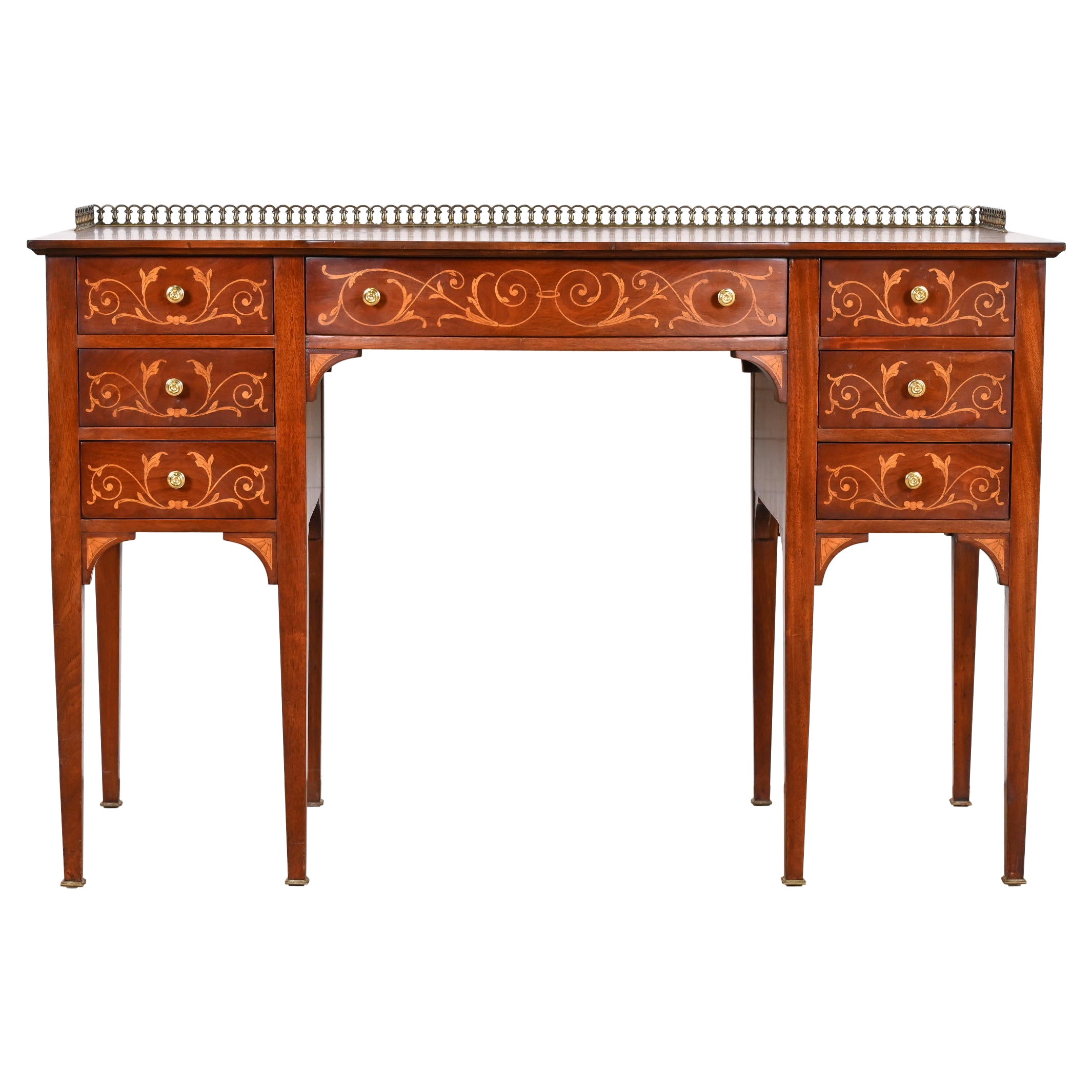 Coiffeuse de style Régence française Louis XVI en acajou marqueté par Johnson Furniture