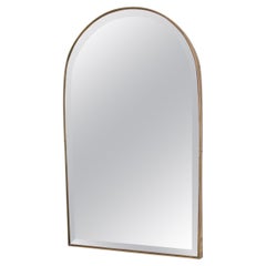 Italian Brass Framed Vintage Mirror with Arched Top and Beveled Mirror