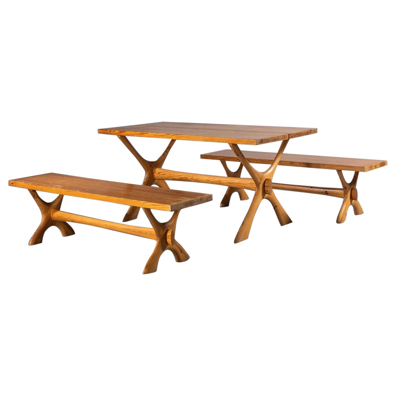 Scandinavian Table and Bench Set For Sale