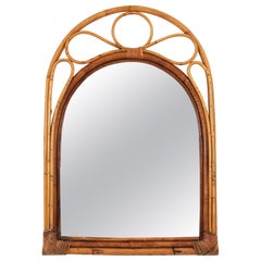 Vintage Spanish 1960s Bamboo Rattan Arched Wall Mirror