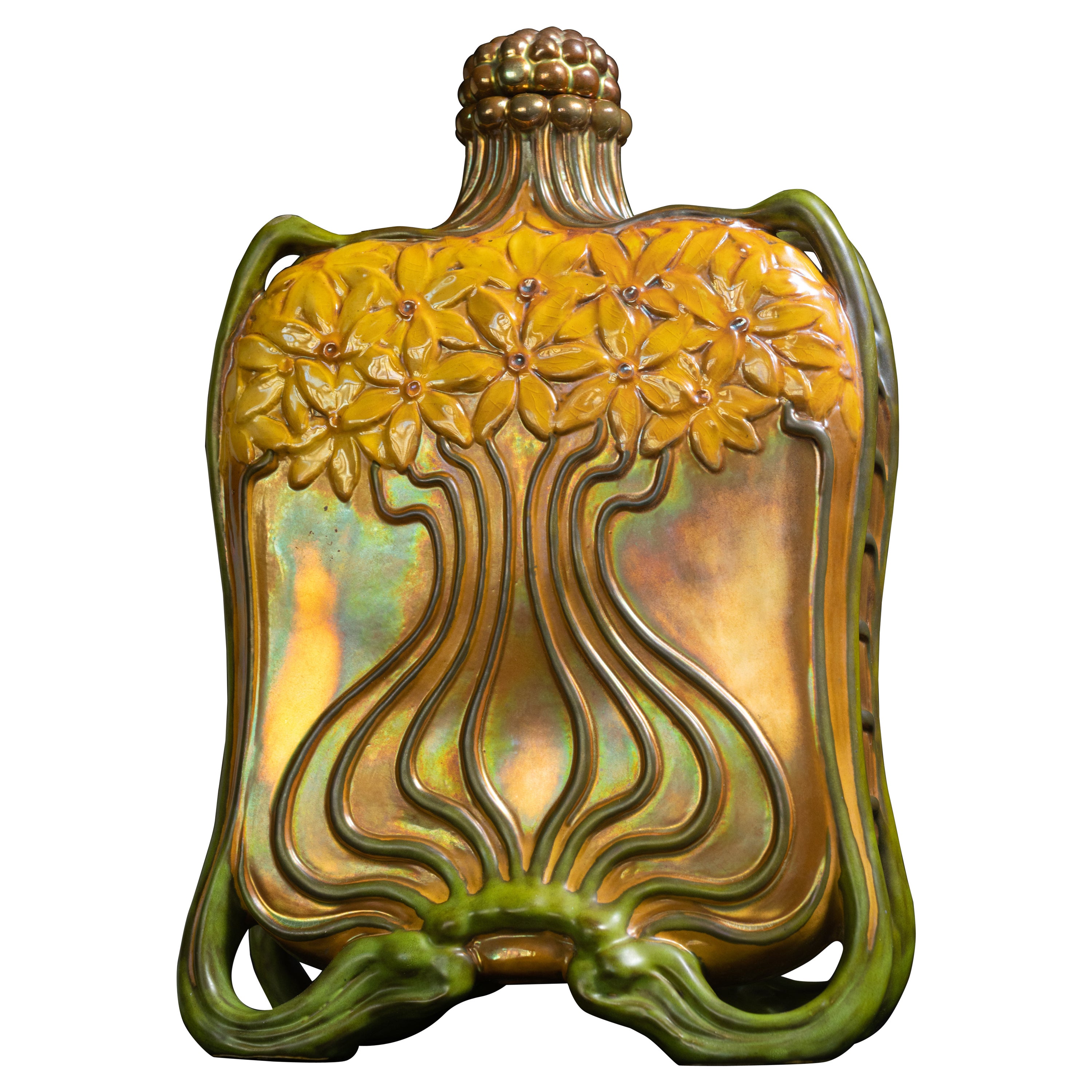 Important Art Nouveau Zsolnay Flask by Lajos Mack for Zsolnay For Sale