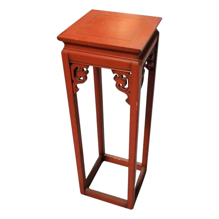 Red Ornate Pedestal Table in the Style Ming/Quing Style For Sale