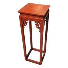 Vintage Red Ornate Pedestal Table in the Style Ming/Quing Style