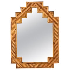 Vivai del Sud Rattan Split Reed Rattan Mirror, 1960s