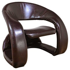 Postmodern Brown Faux Leather Tongue Chair Attributed Jaymar Pop Art Chair