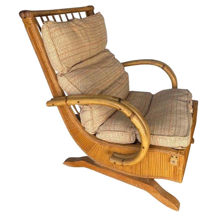 Stick Reed Rattan Double Strand Spring Rocking Chair For Sale at 1stDibs