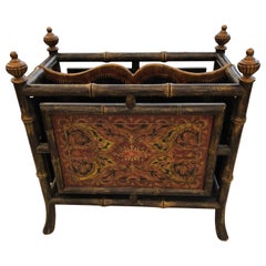 Impressive Decorative Carved and Painted Faux Bamboo and Wood Magazine Rack