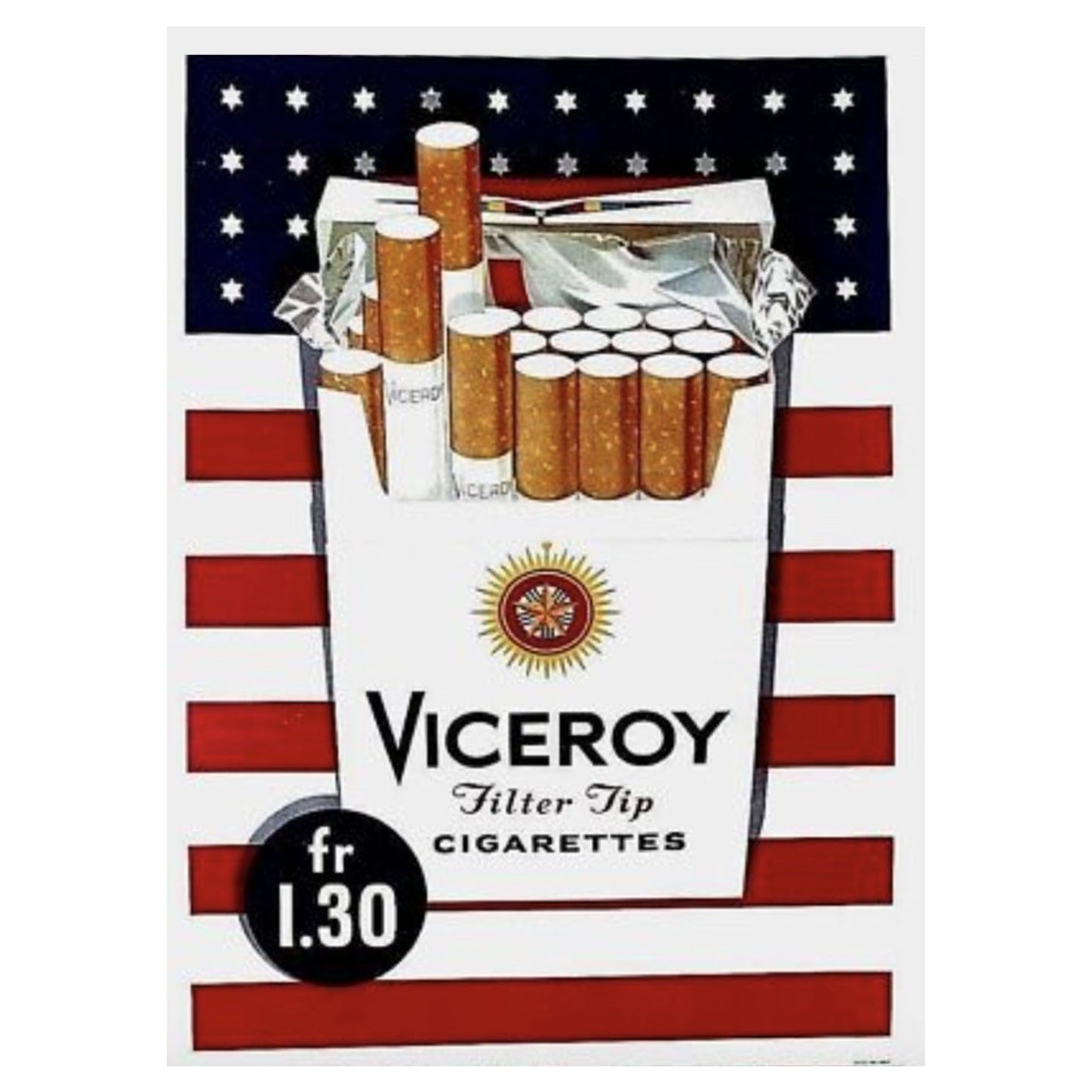 1945 Viceroy Cigarettes Original Vintage Poster For Sale