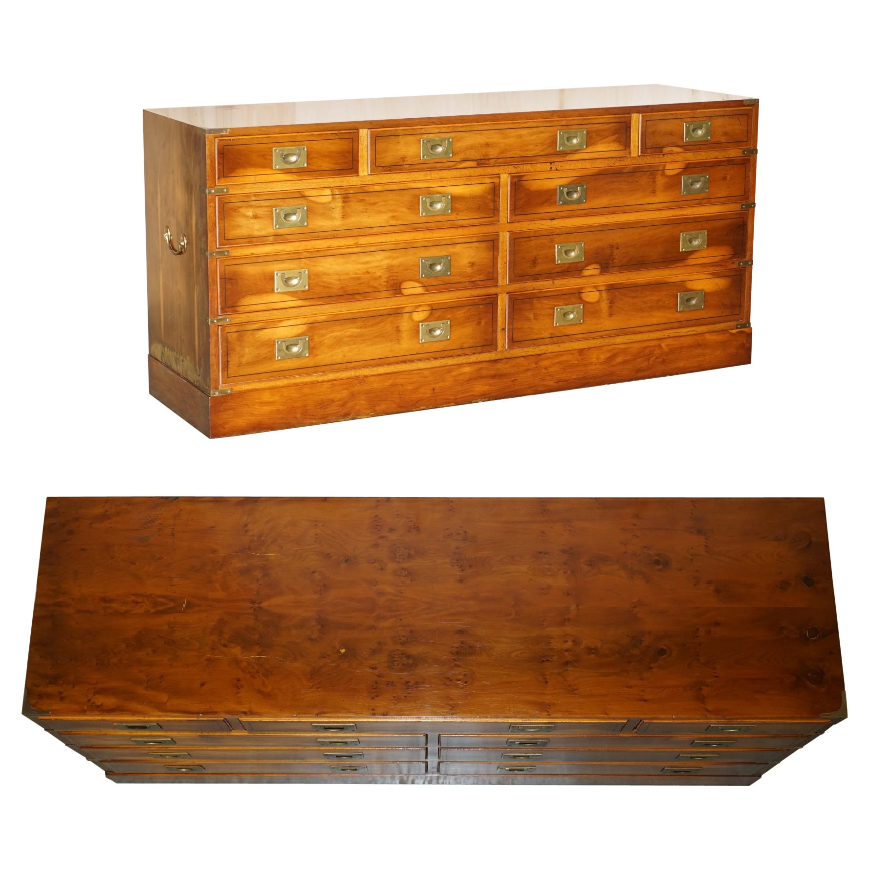 Fine Antique Burr & Burl Walnut Military Campaign Sideboard Bank of Drawers For Sale