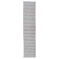 Vintage Turkish Kilim Runner with Stripes in Light Coral and Neutral Tones