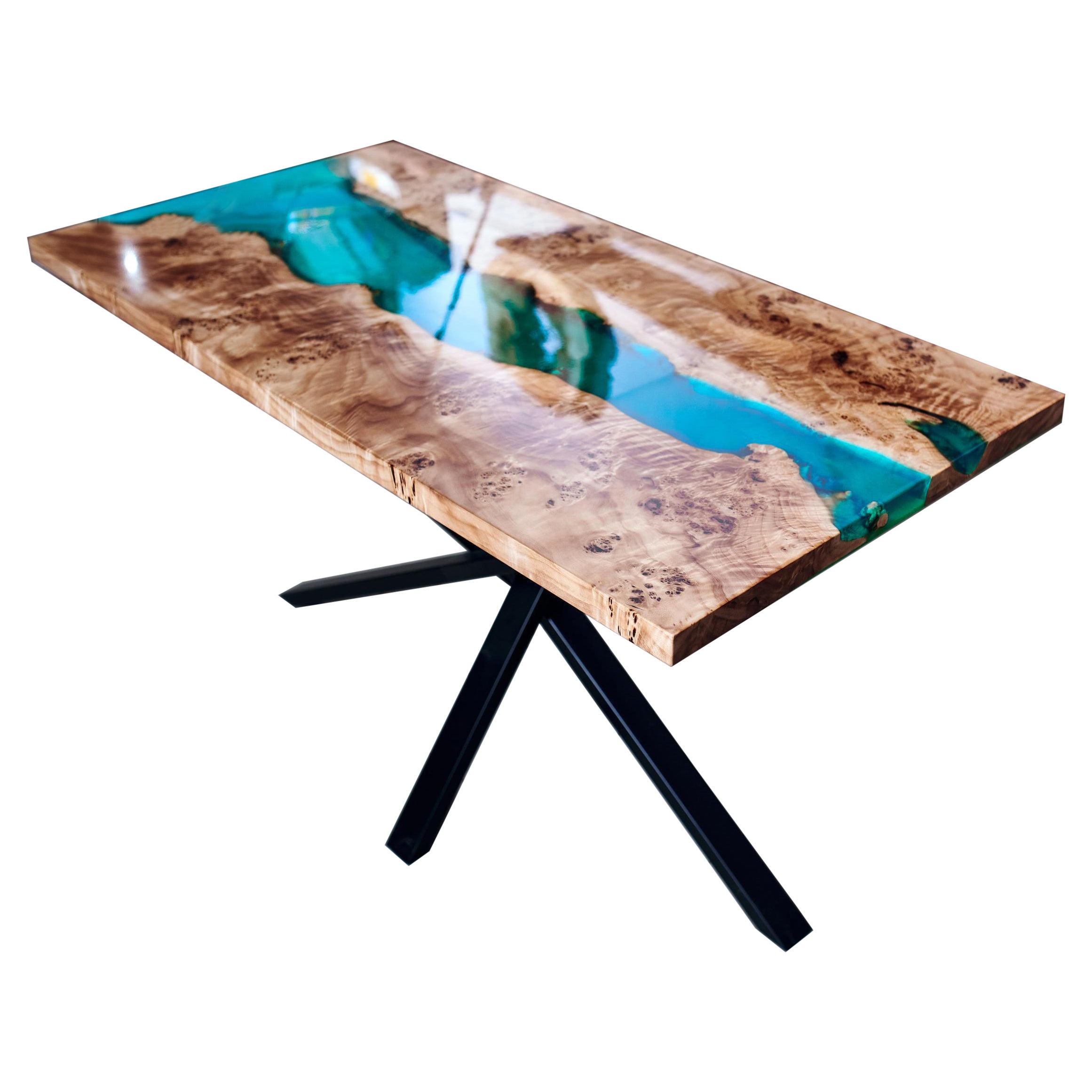 River of Truth Handcrafted Live Edge Ancient Burl Wood Contemporary Dining Table For Sale