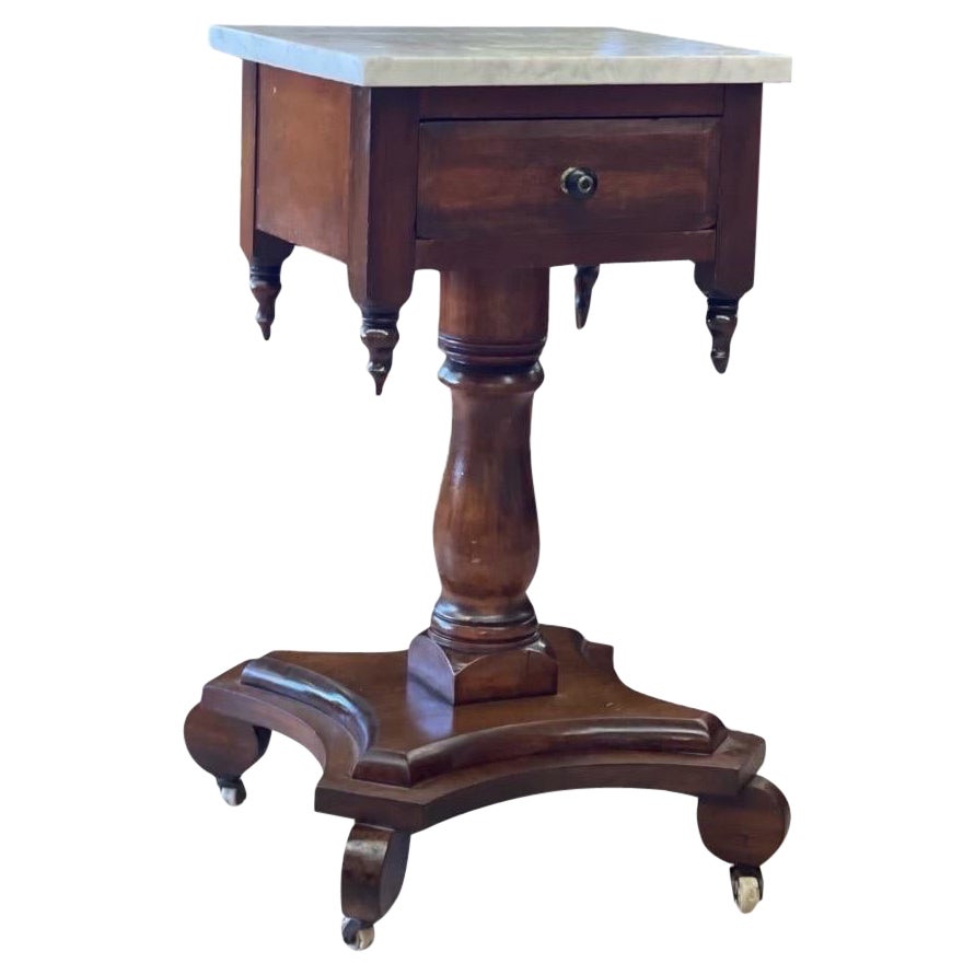 Antique End Table Stand with Dovetail Drawers Stone Top For Sale