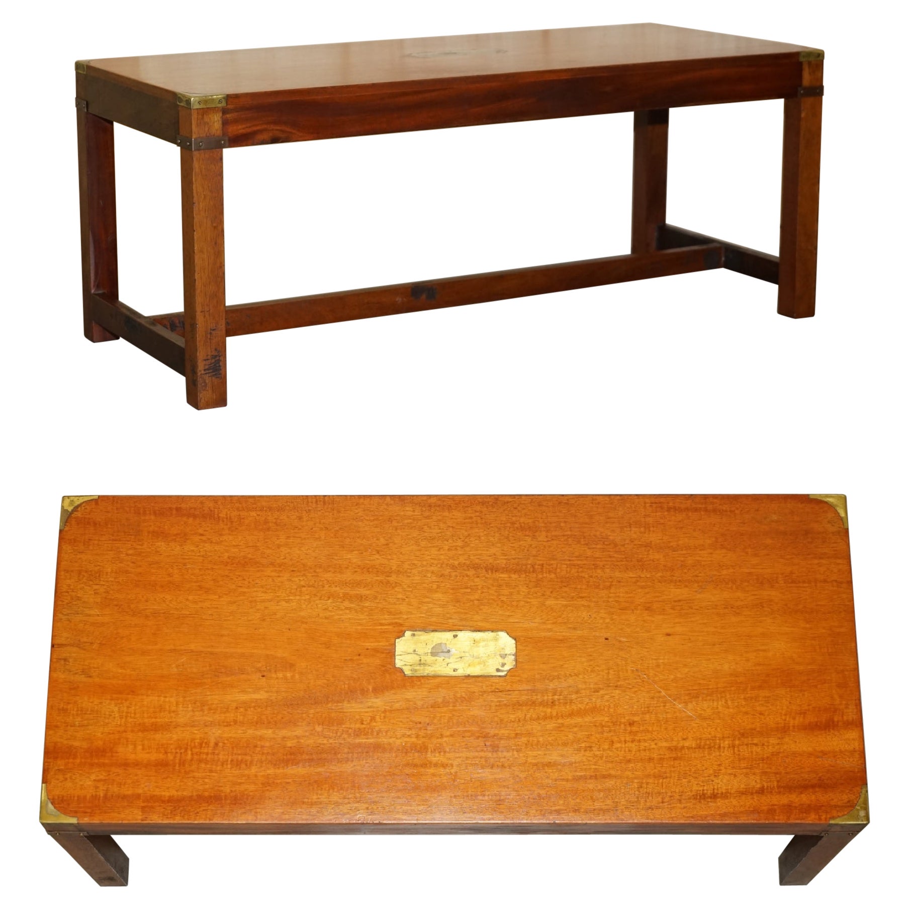 Vintage Hardwood Kennedy Harrods London Military Campaign Coffee Cocktail Table For Sale