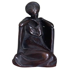 Antique 20th Century Art Deco Sitting Woman Bronze