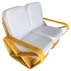 Restored 5-Strand Square Pretzel Rattan Settee with Stacked Base