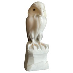 Midcentury Hand Carved Alabaster Owl Sculpture Also Symbol for Wisdom & Learning