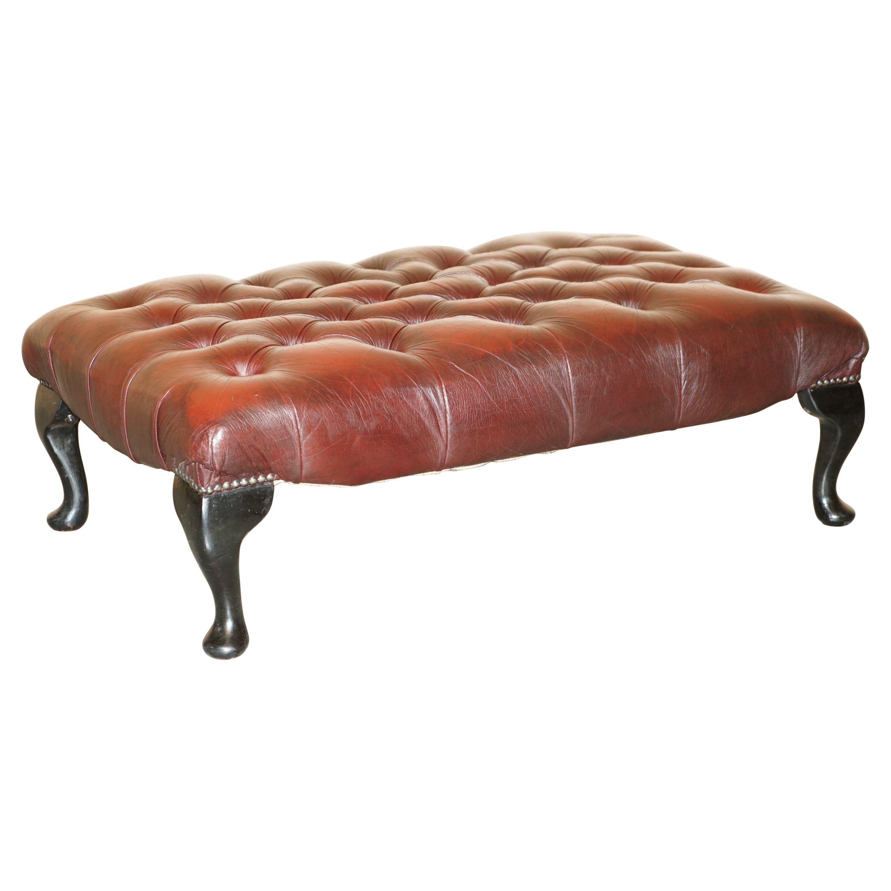 Large Vintage Oxblood Leather 2 Person Footstool with Chesterfield Tufting  For Sale at 1stDibs