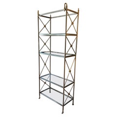 Hollywood Regency Mixed Steel & Brass Etagere Bookcase Shelves with Swan Finials