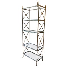 Vintage Hollywood Regency Mixed Steel & Brass Etagere Bookcase Shelves with Swan Finials