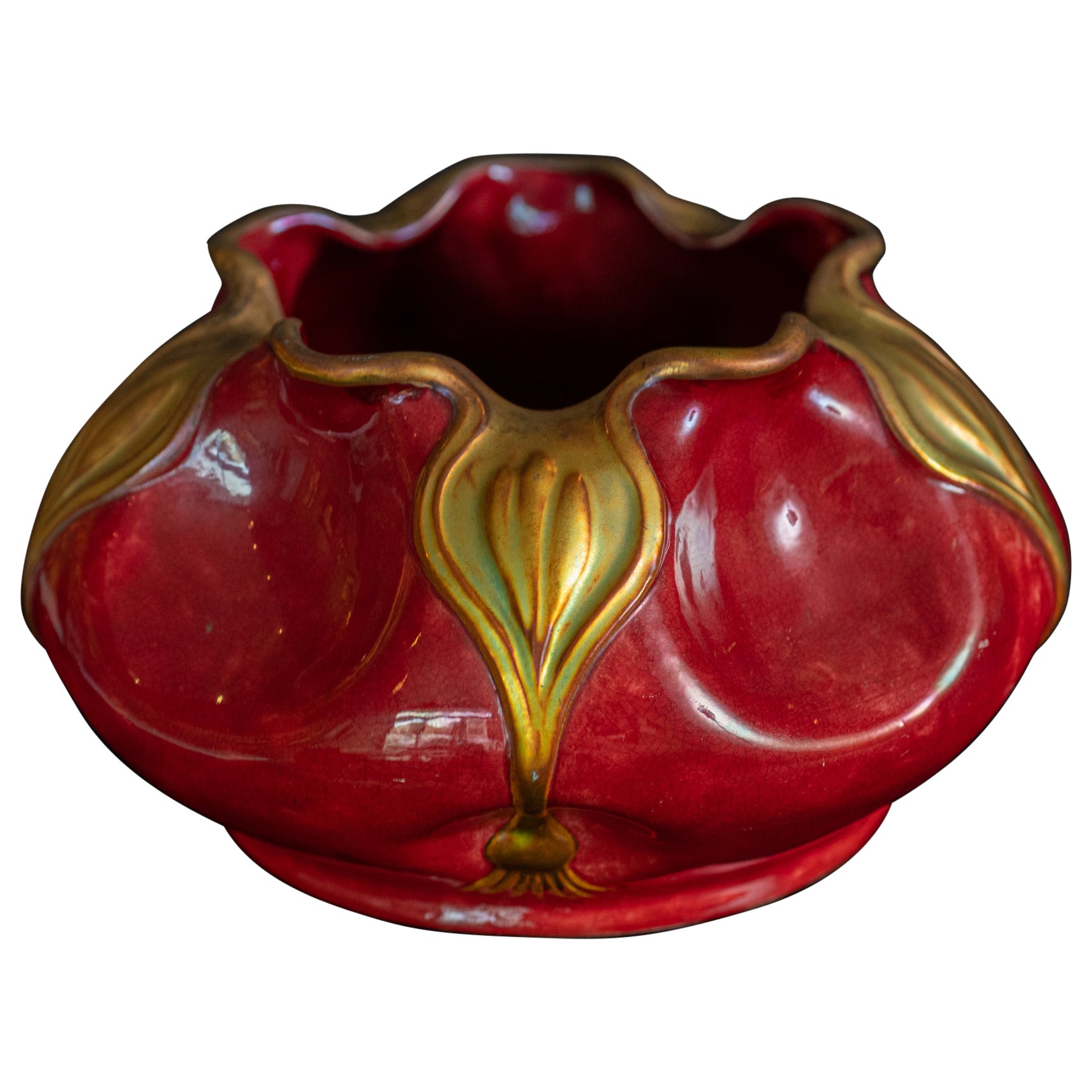Art Nouveau Red Crocus Vase by Vinsce Wartha for Zsolnay Porcelánmanufaktúra Zrt For Sale
