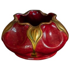 Antique Art Nouveau Red Crocus Vase by Vinsce Wartha for Zsolnay Porcelánmanufaktúra Zrt