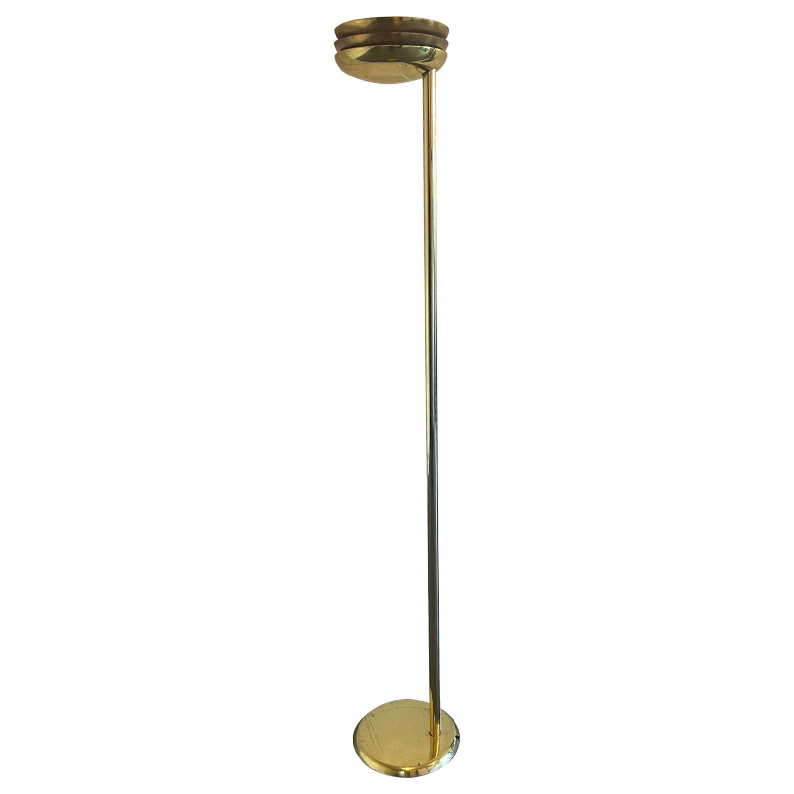 Post Modern Midcentury Gold Chrome Vented Tall Torch Floor Lamp
