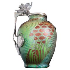 Antique Secessionist Cabinet Vase with Silver Butterfly Mount by Mihaly Nagy for Zsolnay