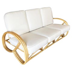 Restored 3-Strand 3-Seater 3/4 Reverse Pretzel Rattan Sofa