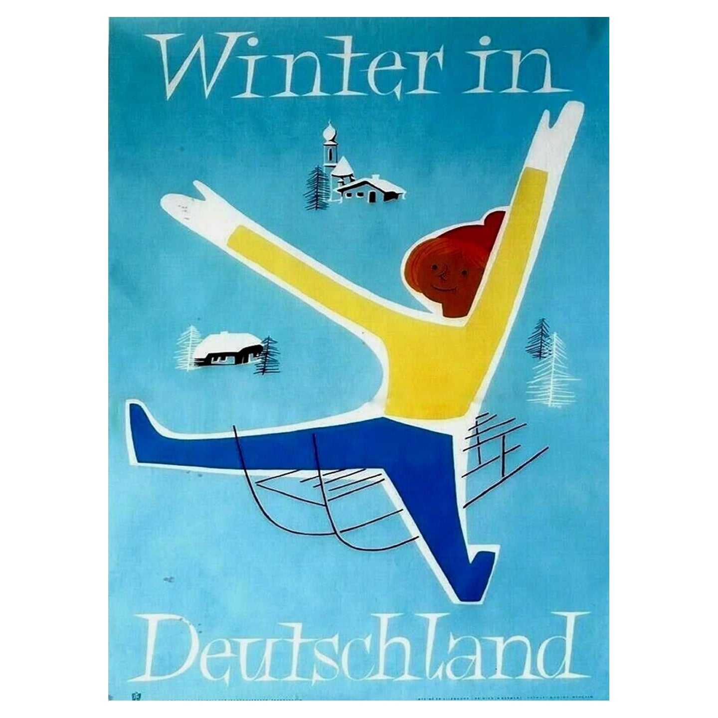 Affiche vintage d'origine d'hiver en Allemagne, 1960 en vente