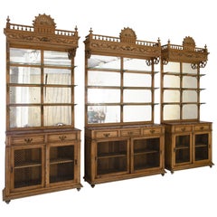 Used Turn of the Century French Wooden Cabinets, Set of Three