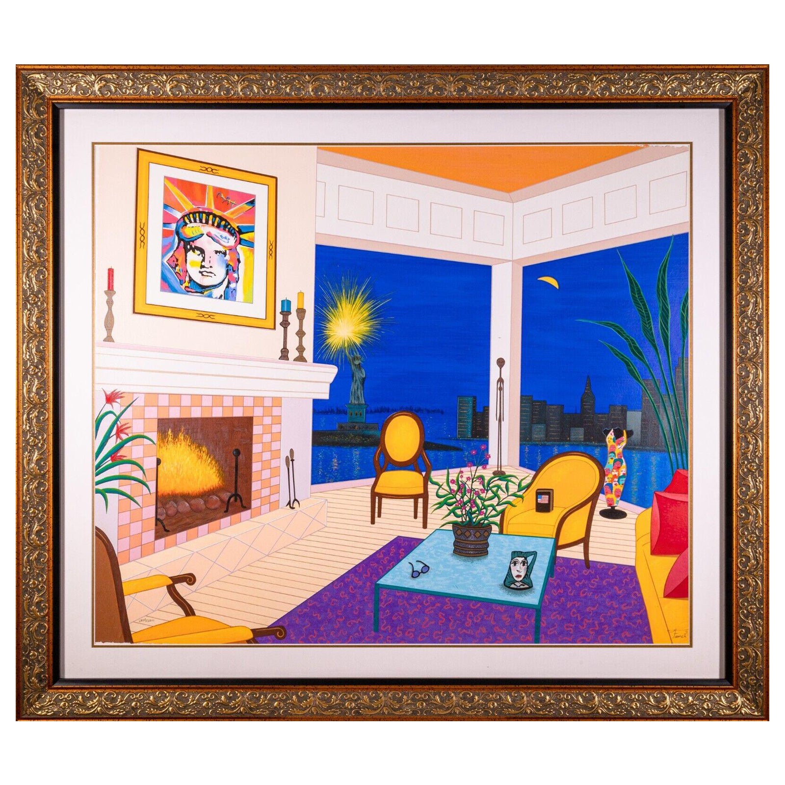 Fanch Ledan Interior with Liberty Signed Contemporary Serigraph Canvas Framed