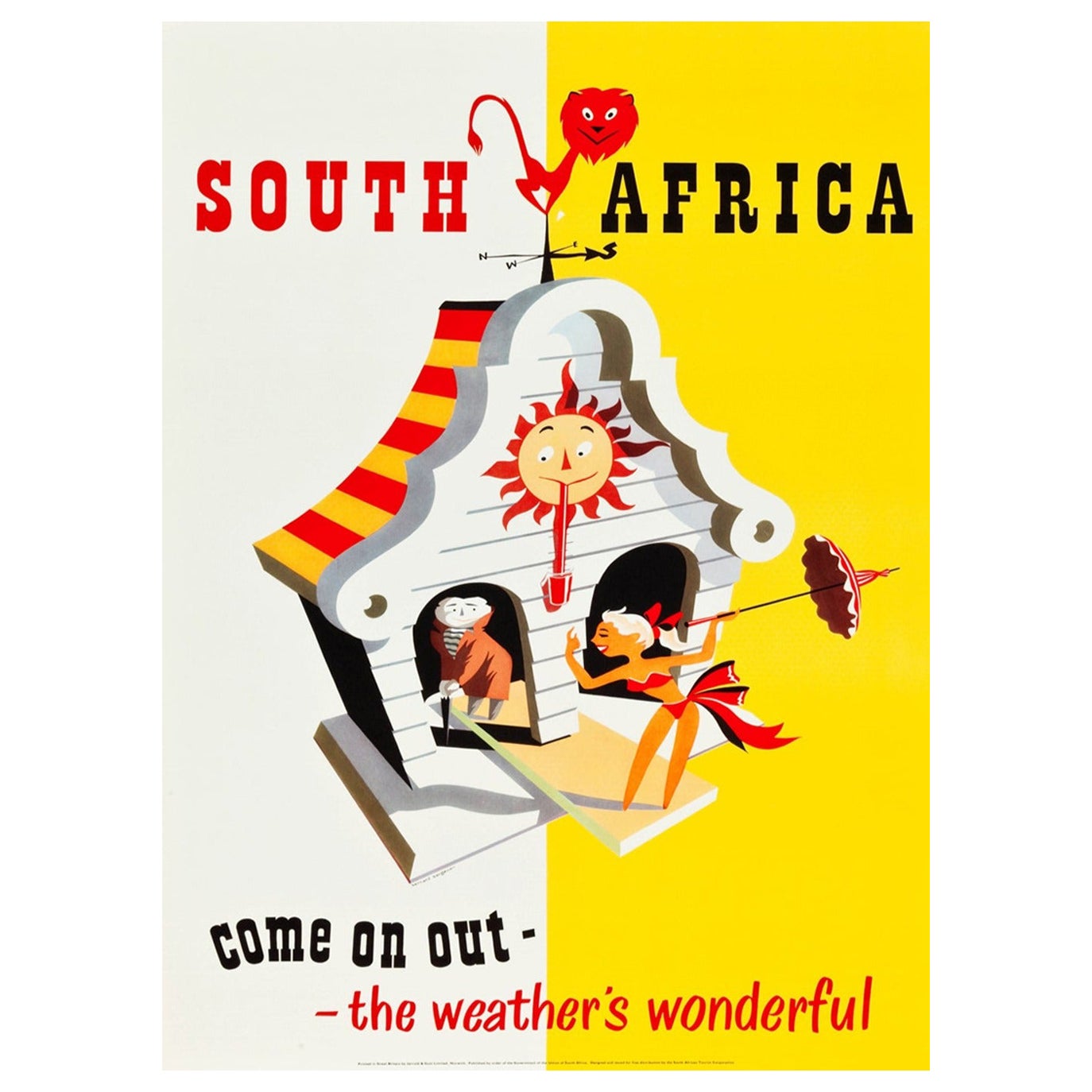 1955 South Africa, Come on Out, the Weather's Wonderful Original Vintage Poster For Sale