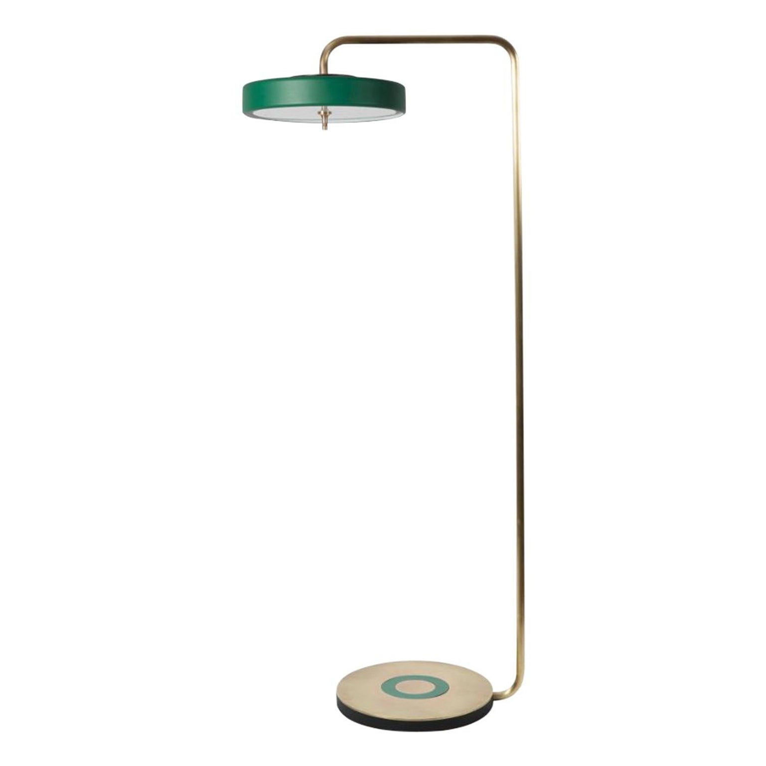 Revolve Floor Lamp, Brushed Brass, Green by Bert Frank For Sale