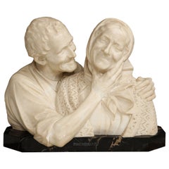 Italian Marble Bust of The Grandparents, Titled: Rimembranze, Signed Vichi
