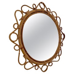 Used French Rattan Circular Wall Mirror