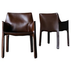 Mario Bellini Brown Leather "Taxi" Chairs for Cassina