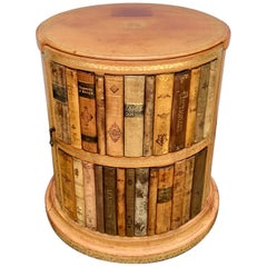 Vintage Trompe L'oeil Embossed Leather Faux Books Round Side Table