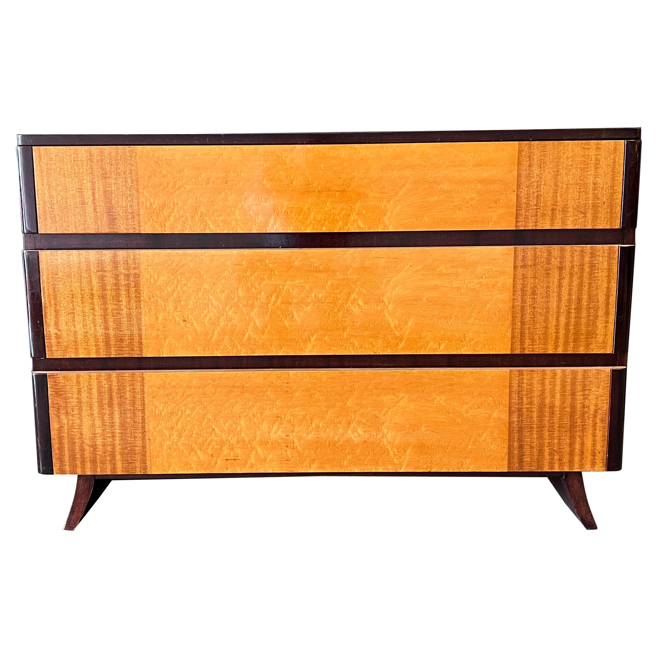 Art Deco Curly Maple and Mahogany Dresser by R-Way
