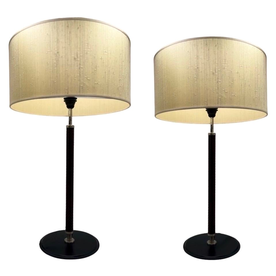 Pair, Arte Flash for Natuzzi “Ludovica” Leather Wrapped Table Lamps. Hollywood