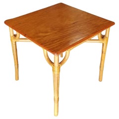 Restored 4 Person Single Strand "X" Rattan Dining Table with Solid Mahogany Top