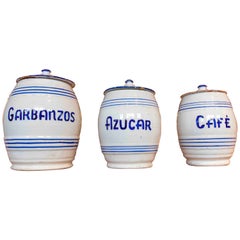 Set of Ceramic Jars with Lids for Storing Vegetables, Sugar and Coffee