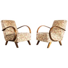 1950s Pair of Original Patterned Upholstered Armchairs, Jindrich Halabala
