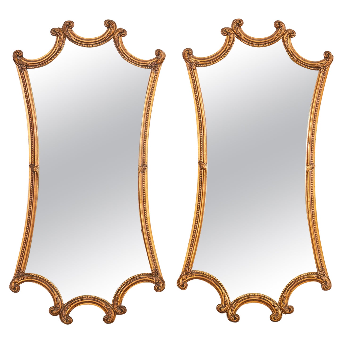 Pair of French Regency Cartouche Shaped Giltwood Mirrors