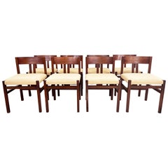 Rare 1960s Angelo Mangiarotti Sculptural Rose Teak Dining Chairs, Set of 8