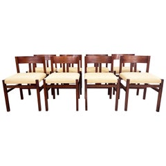 Rare 1960s Angelo Mangiarotti Sculptural Rose Teak Dining Chairs, Set of 8 