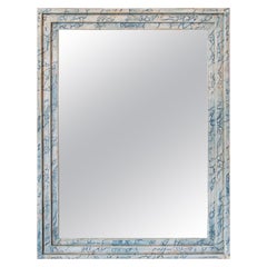 Polychrome Wood Mirror Imitating Marble in Blue Tones