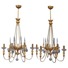 Pair of Midcentury French Chandeliers in Crystal Maison Jansen 24kt Gold