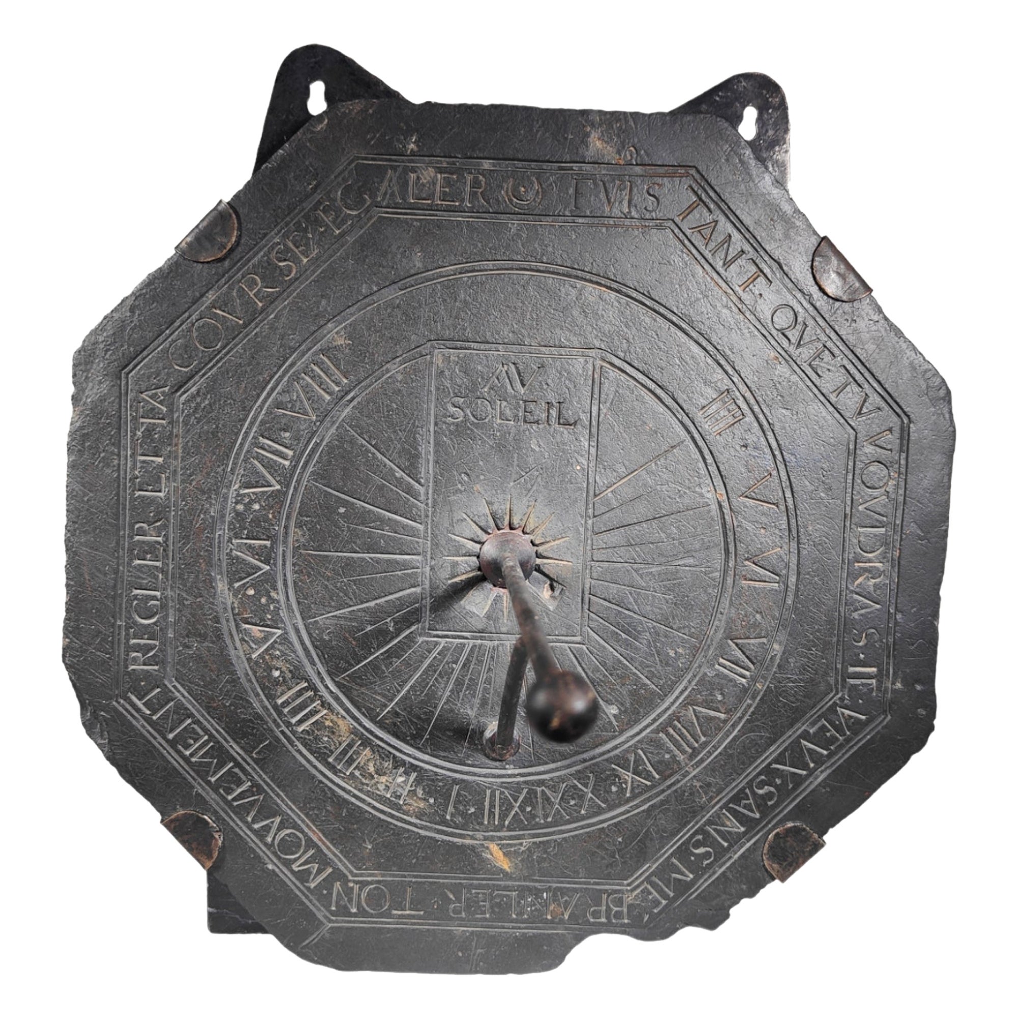 Large 17th Century French Slate Octagonal Sundial For Sale
