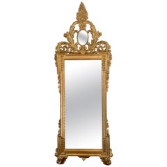 French Provincial Louis XVI Carved Giltwood Wall Mirror